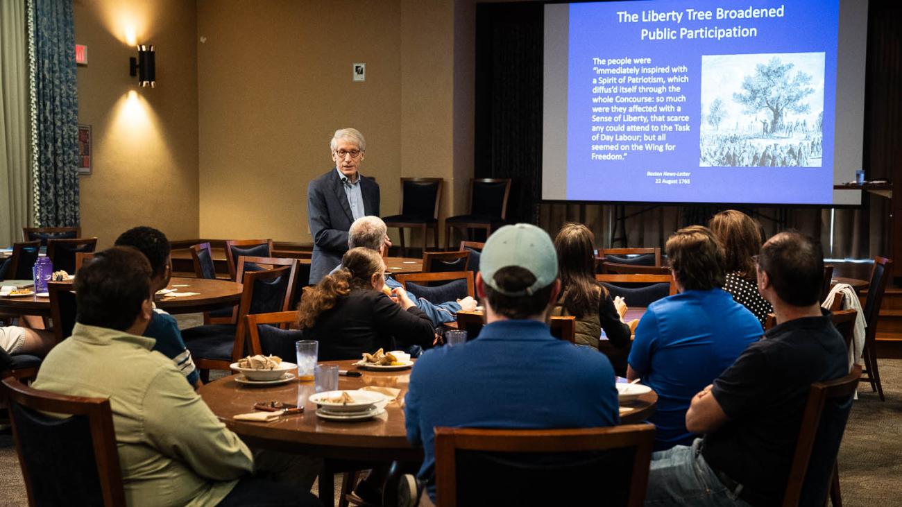 Stephen Solomon speaks in Frank Blue Room