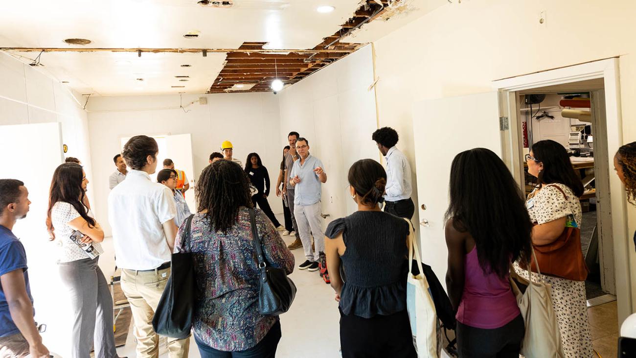 Students visit a shared housing project.
