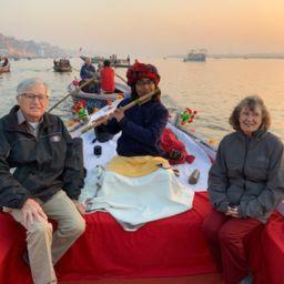 ed and leslie in india on a boat