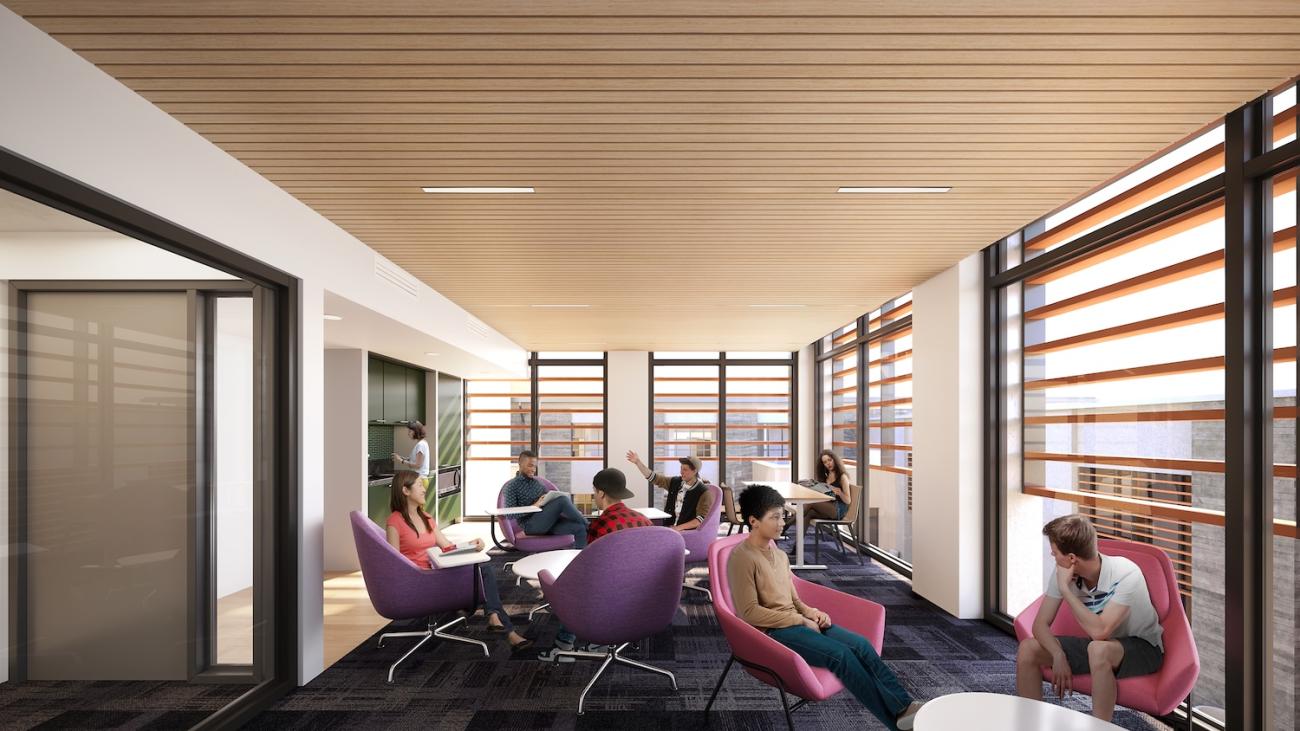 Rendering of student lounge in CGE building