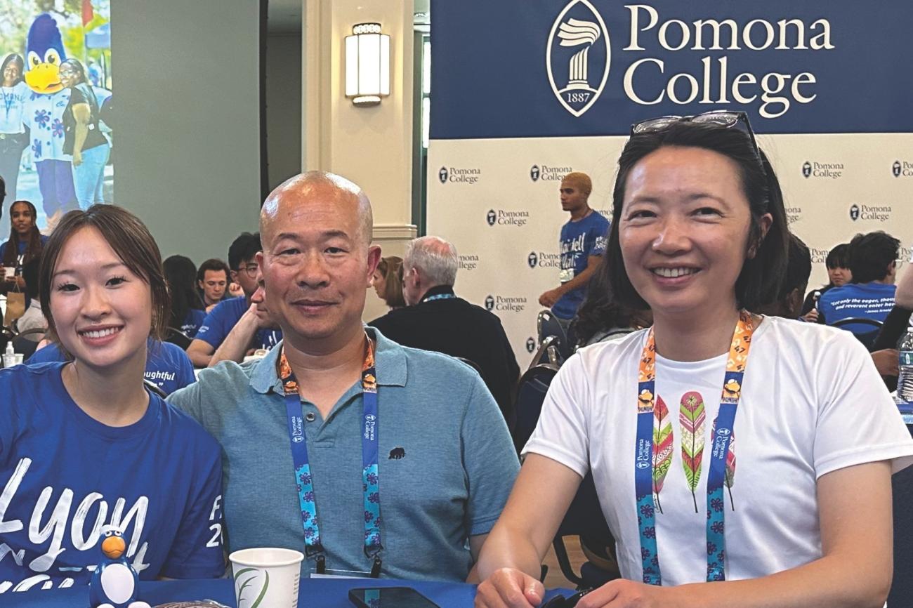 Karen Wong and Kelvin Huang P'29 with their daughter Karena Huang ’29