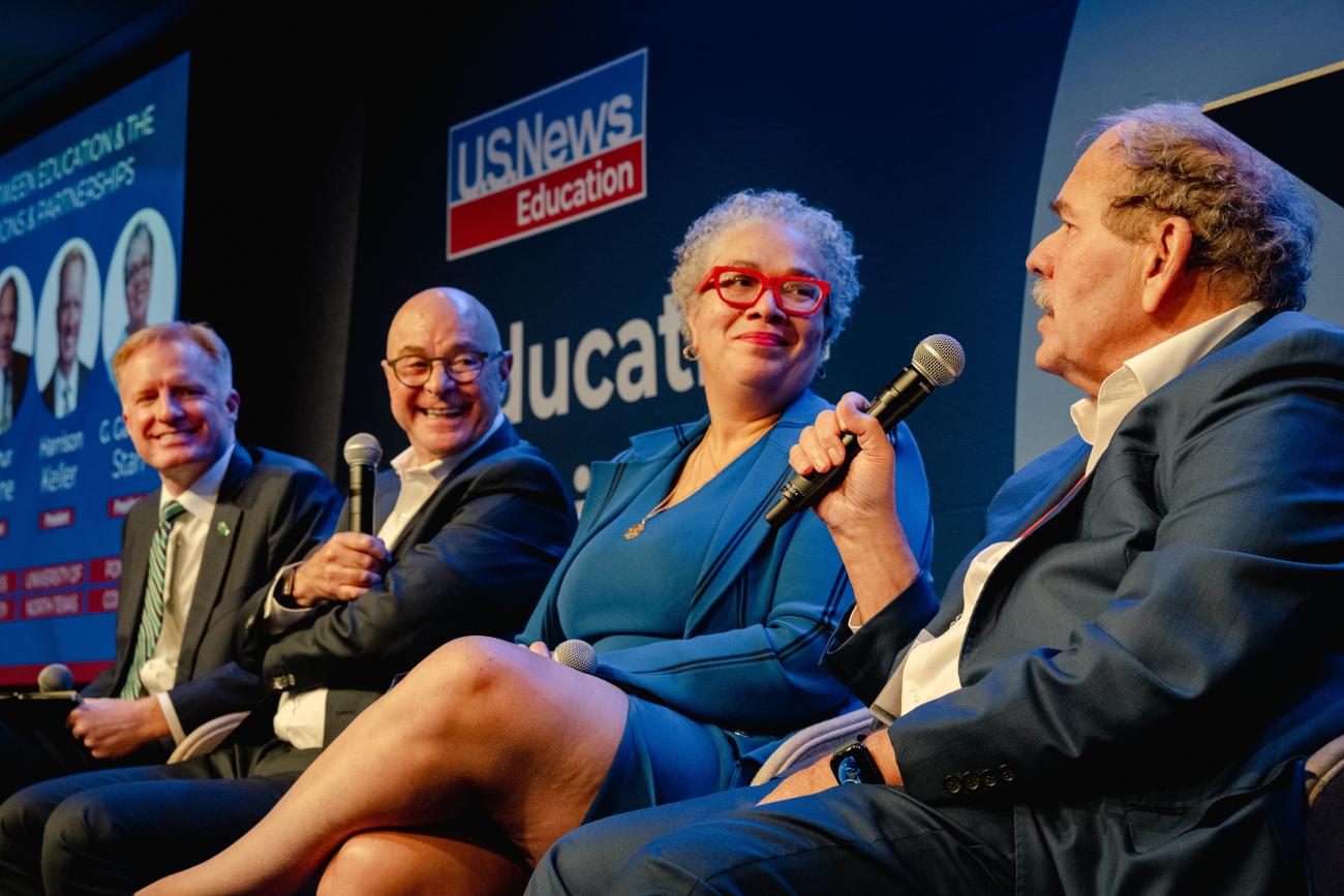 President Starr sits on stage at the 2026 U.S. News Future of Higher Education Forum