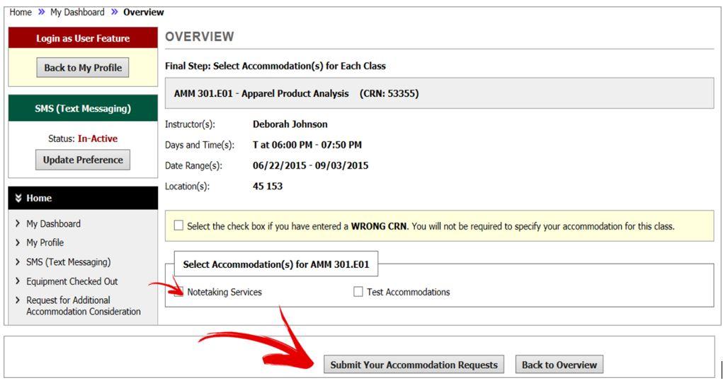 ARS - request your accommodations screenshot