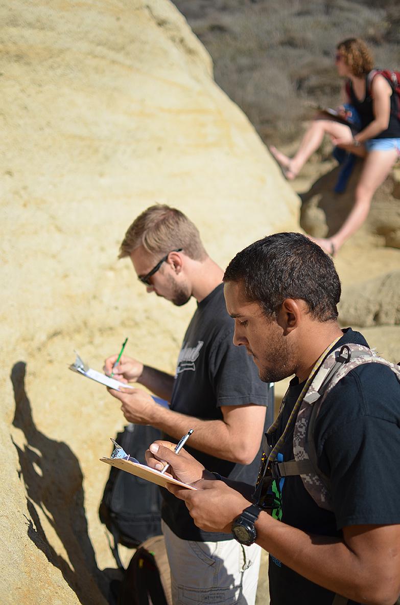 Students take notes on a geology field trip