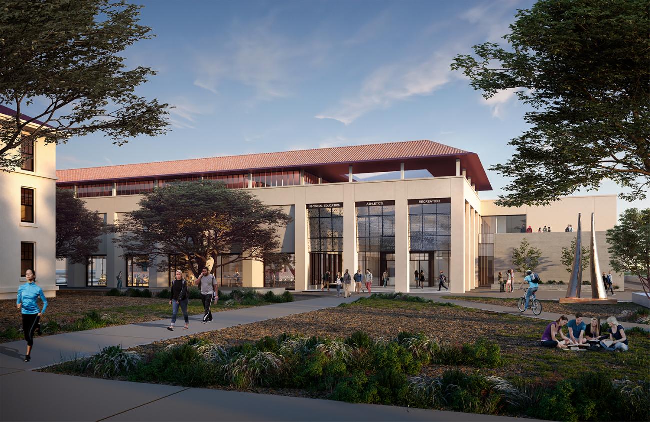 Exterior rendering of planned athletics and recreation center