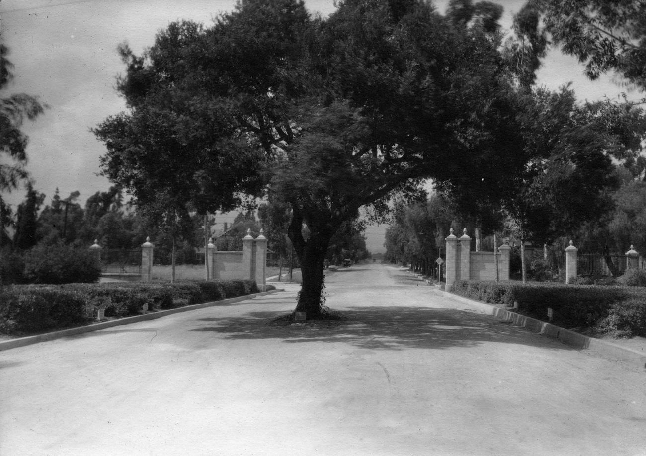 College gates, circa 1925