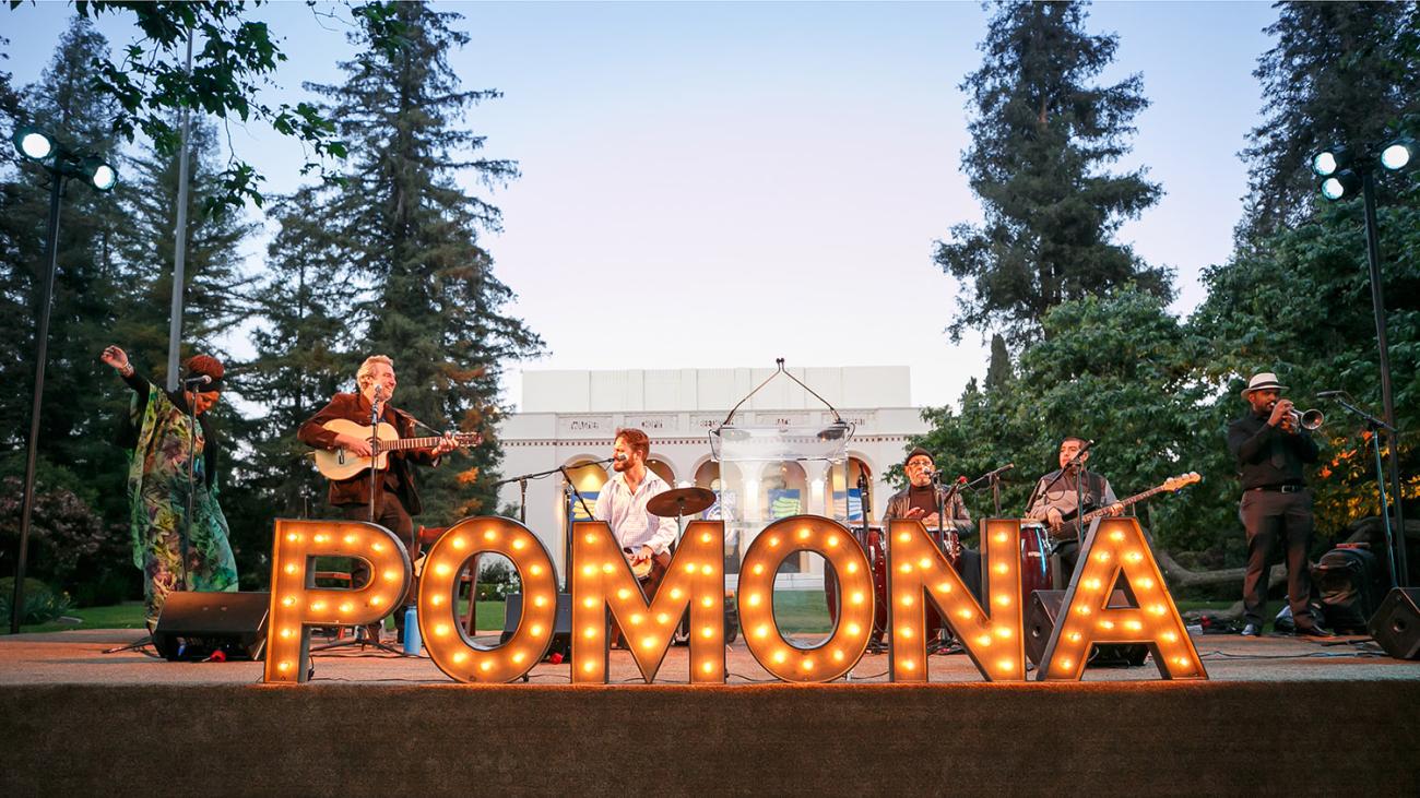 Band playing at All-Class Dinner in front of Big Bridges