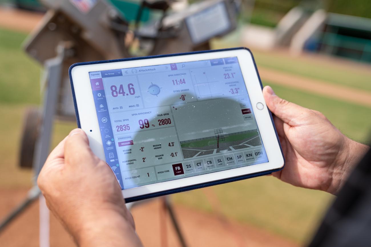 An iPad screen showing pitch data