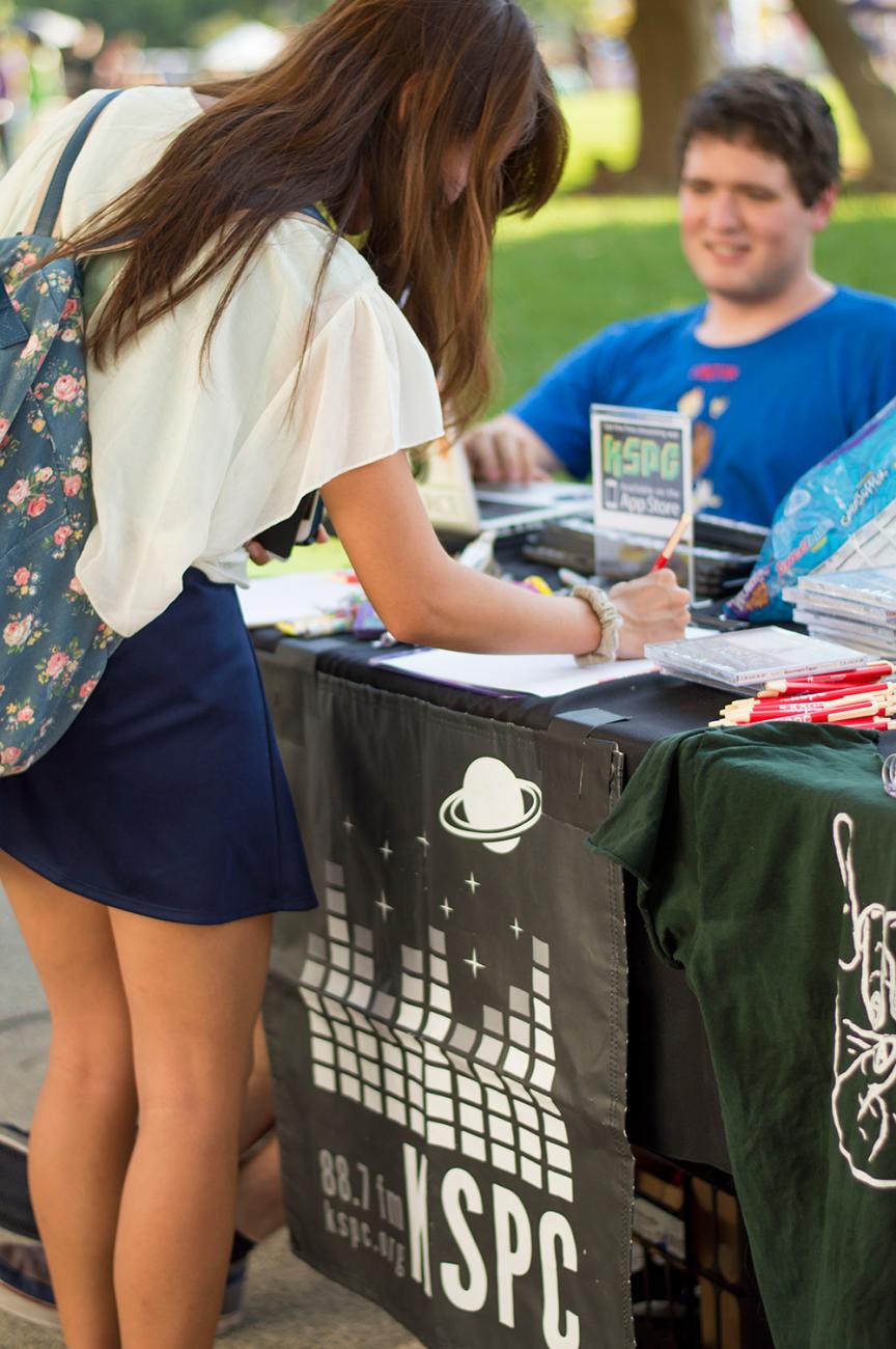 A student signing up to join KSPC, the college's radio station