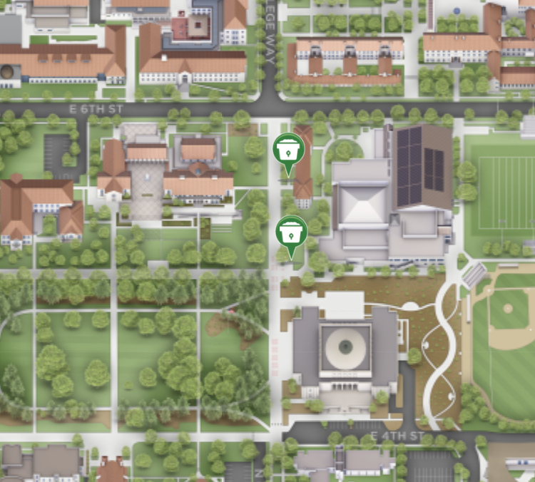 Map of compost tumbler locations on campus.
