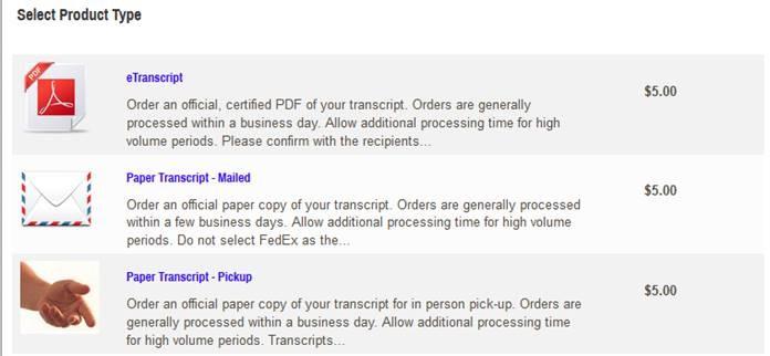 Transcript delivery options through registrar office