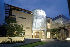 Seaver Biology building at night