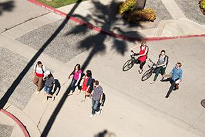 Aerial shot of students