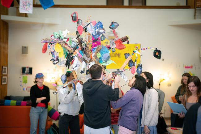 Art met astronomy when Professor Jorge Moreno’s class visited the Hive in a collaborative art project telling the stories of galaxies through handmade branches and leaves.