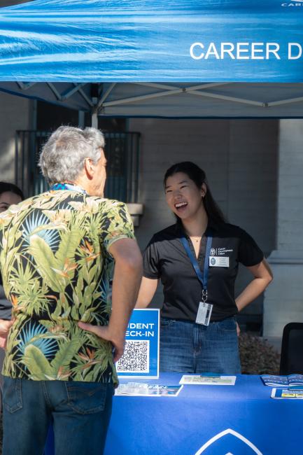 A woman answers a question