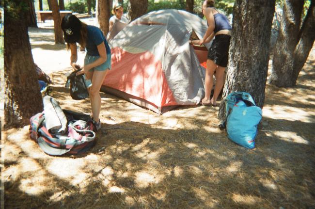 People set up a tent