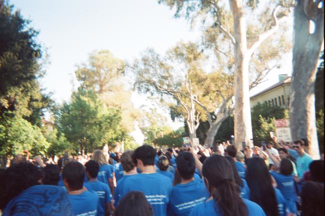 Students walking down the street