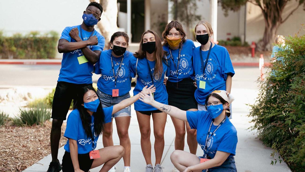 Residence hall student staff ready to welcome Pomona College new students moving in on Aug. 24.