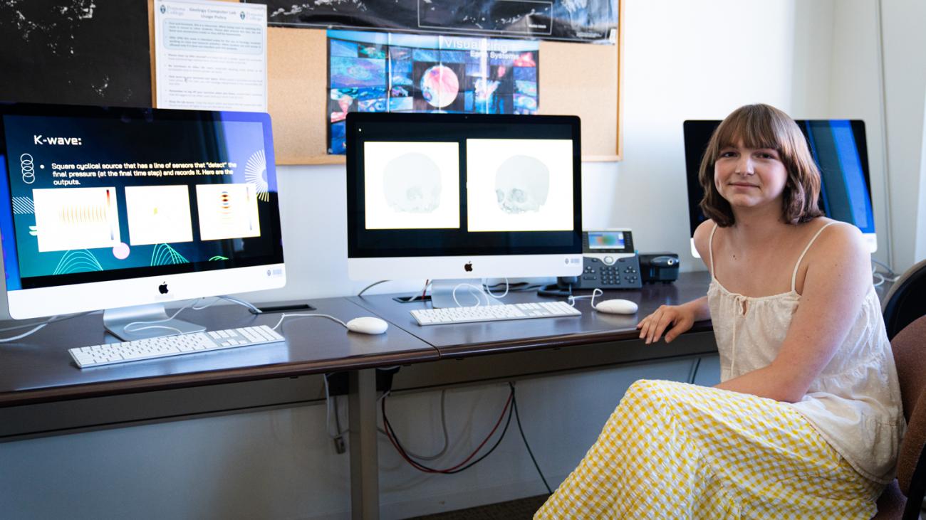 Student of Professor Ami Radunskaya works at computer on a research project.