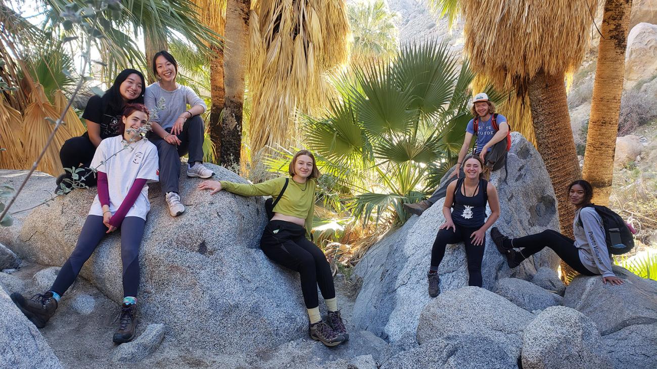EA students hiking to a hidden palm oasis