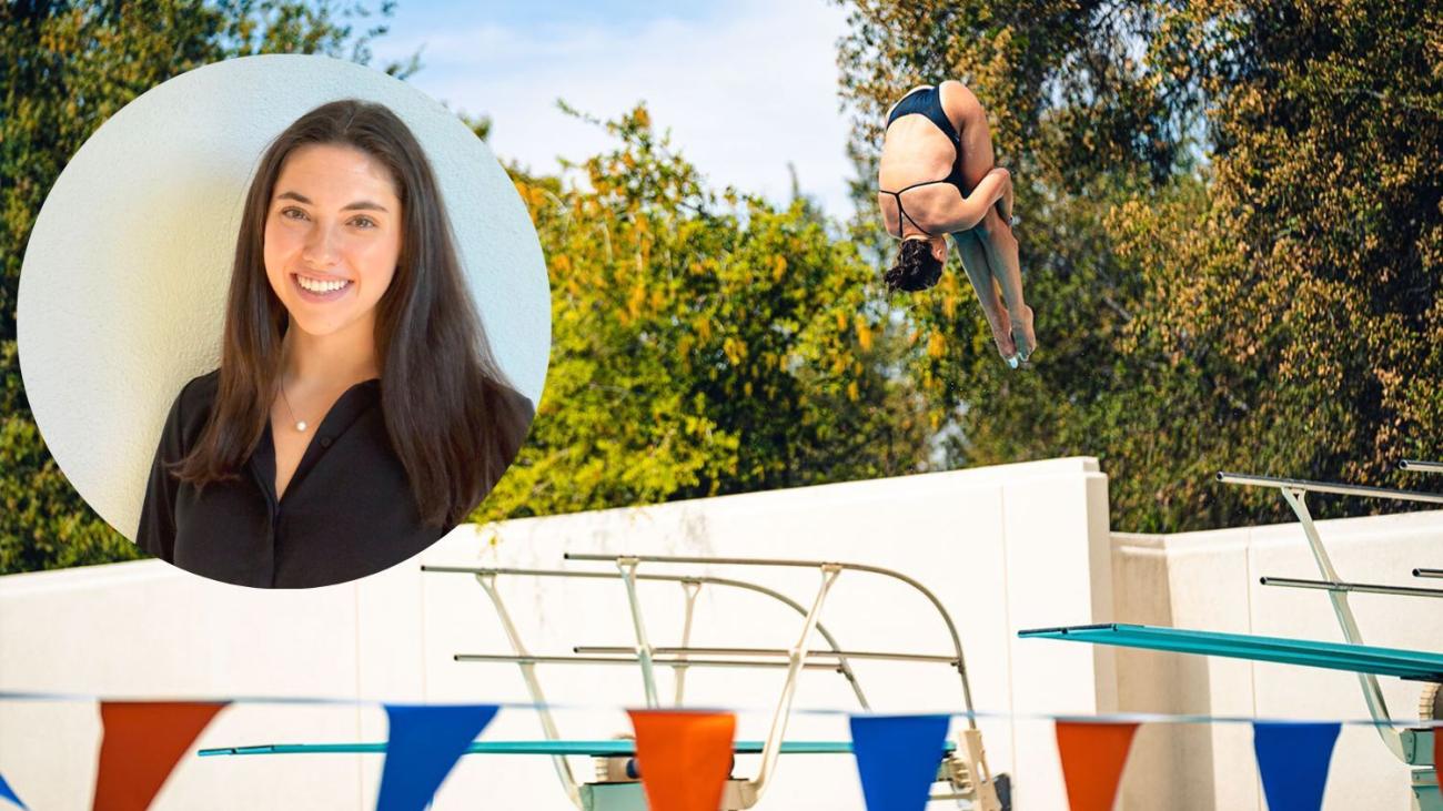 Ruby Epstein '22 headshot and action shot of springboard dive