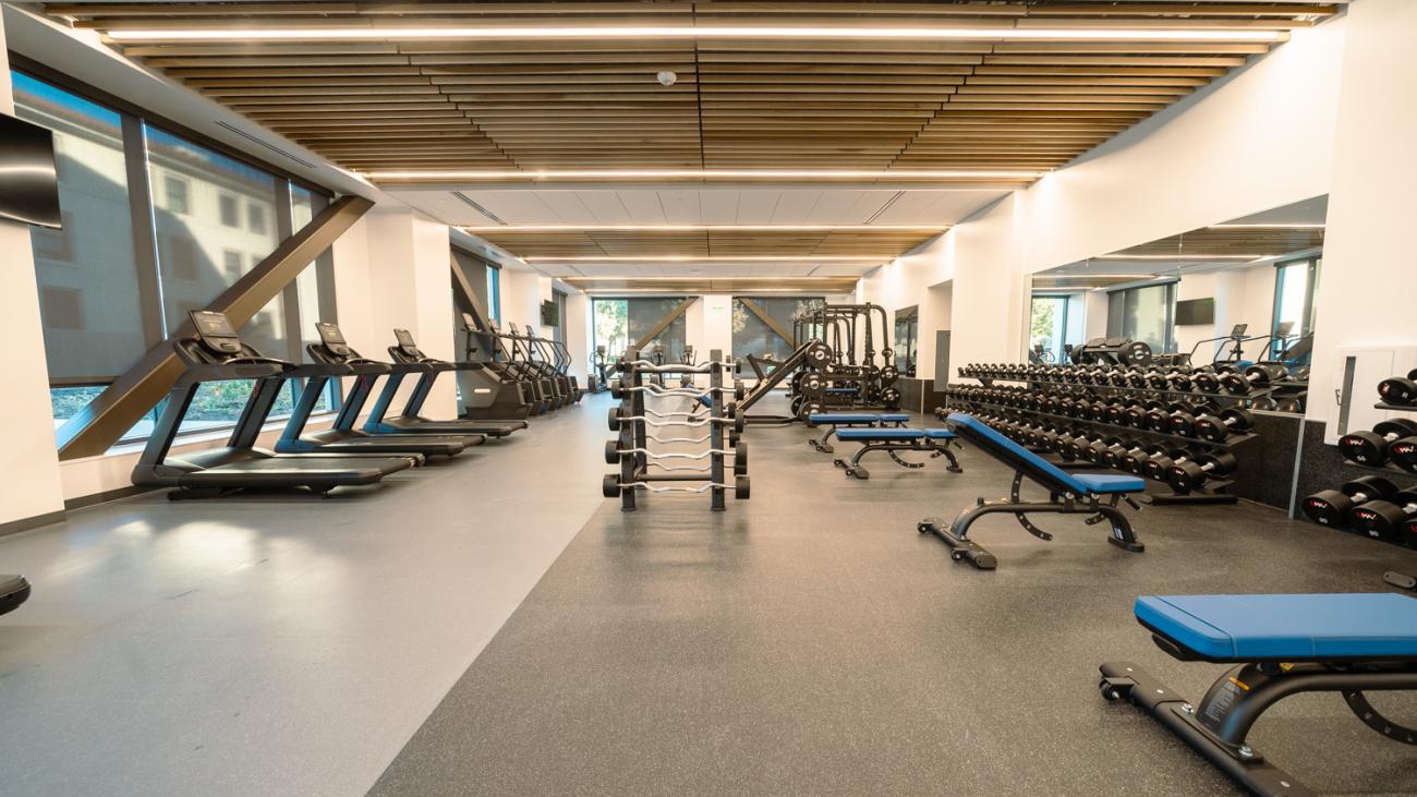 Interior view of fitness center with equipment