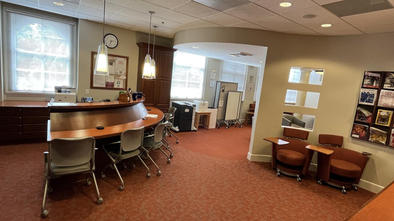 Entry area of the FLRC showing the font desk and printers