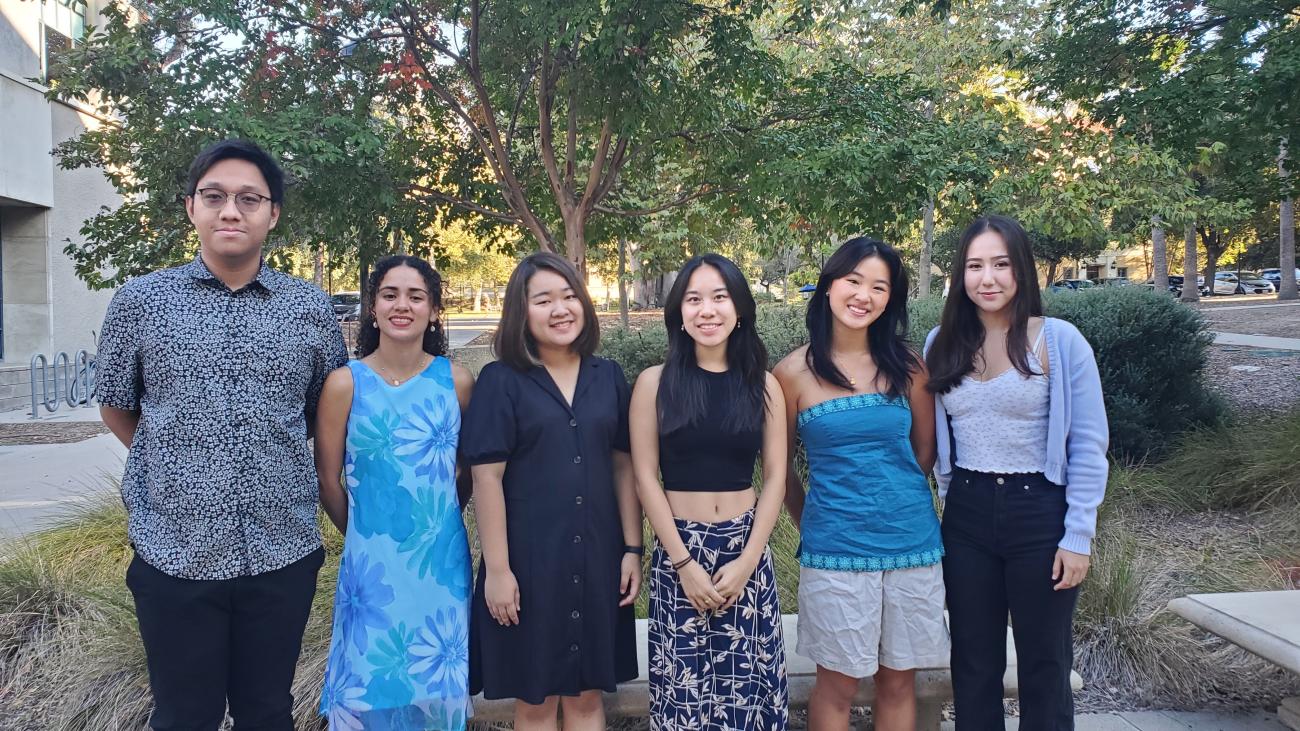 Asian Studies Liaisons: l to r: Htet Yan, Malena Rivera, Miyu Owada, Emma Tom, Serena Li, and Mia Rechsteiner