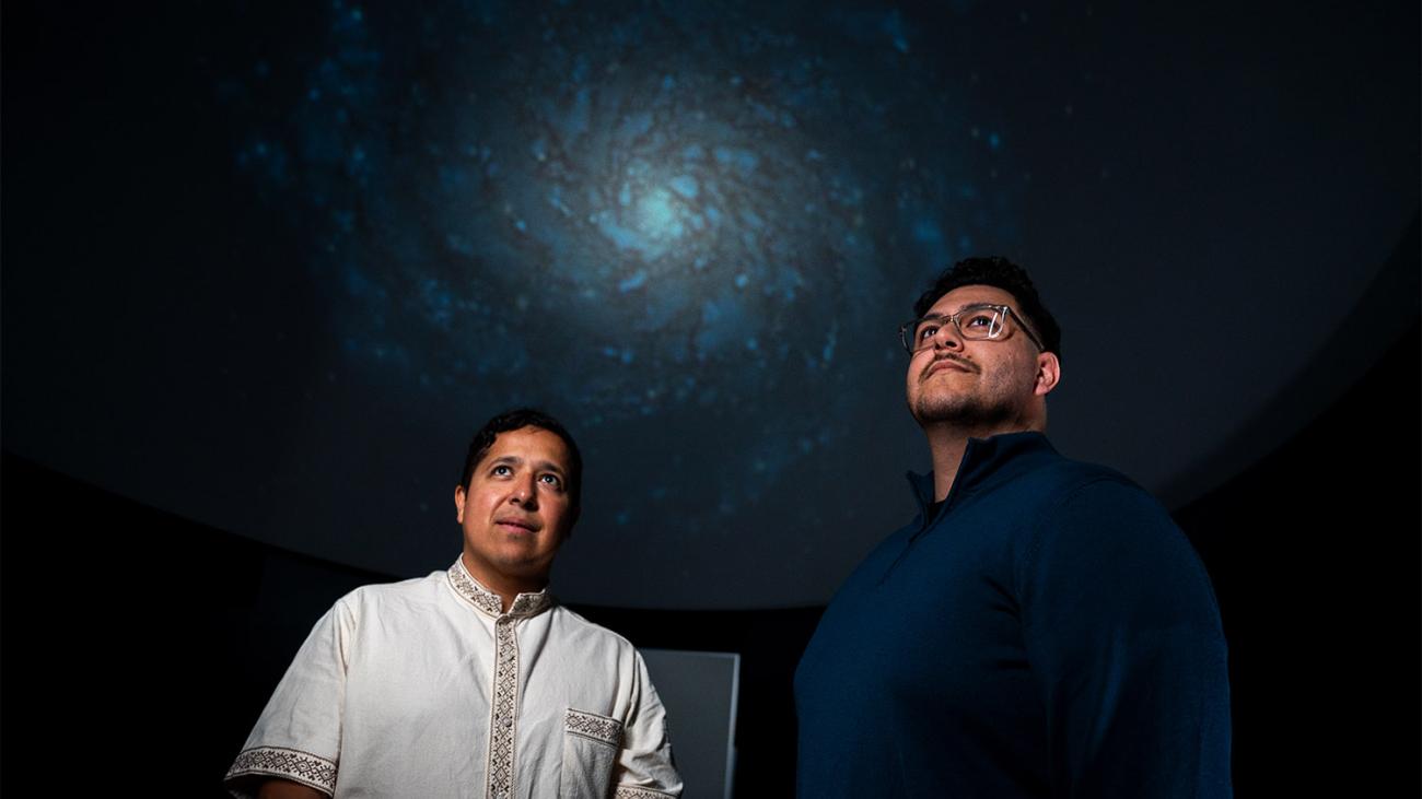 Jorge Moreno and Francisco Mercado in the campus planetarium