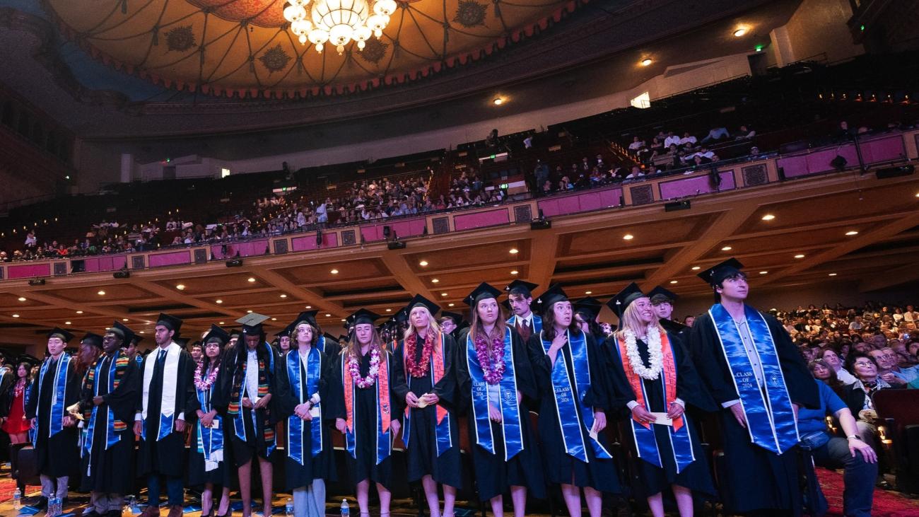 Wide Angle Group Photo of the Pomona College Commencement 2024 at the Shrine Auditorium