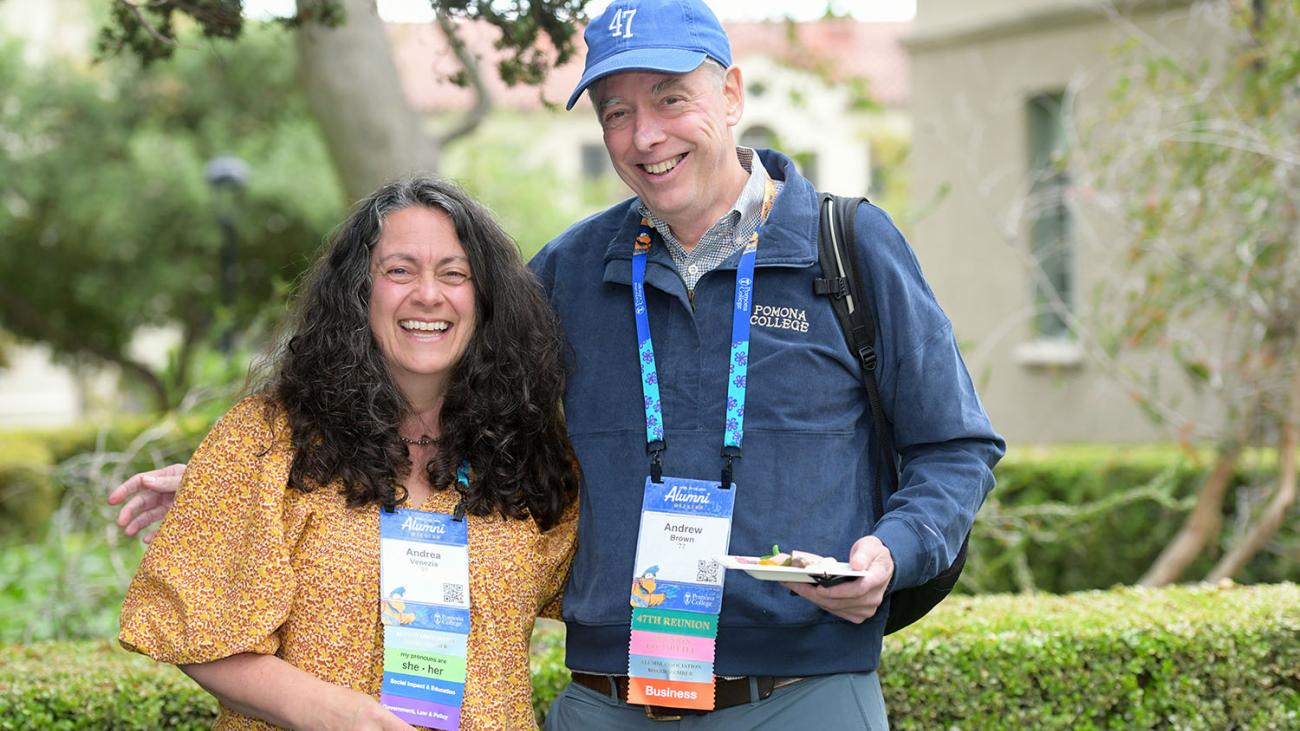 Andrew Brown '77 with Alumni Association Board President, Andrea Venezia '91 at Alumni Weekend.