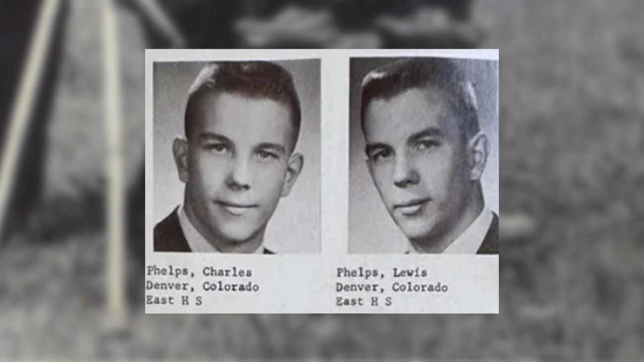 A Pomona College look-book photo of identical twin brothers Chuck and Lew Phelps, Class of 1965.