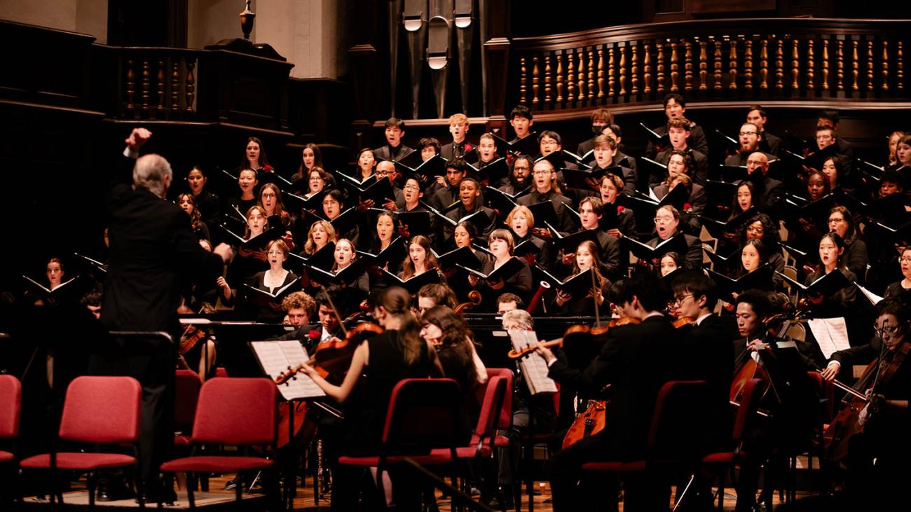 Pomona College Choir and Orchestra perform in Bridges Hall of Music