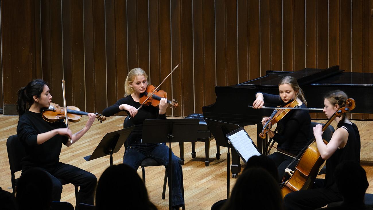 String quartet performs in Lyman Hall