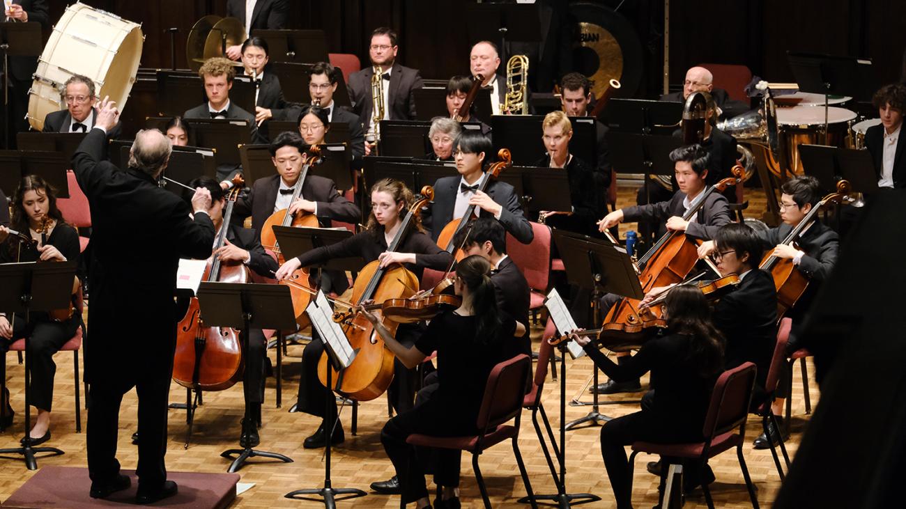 Pomona College Orchestra performing at Bridges Hall of Music