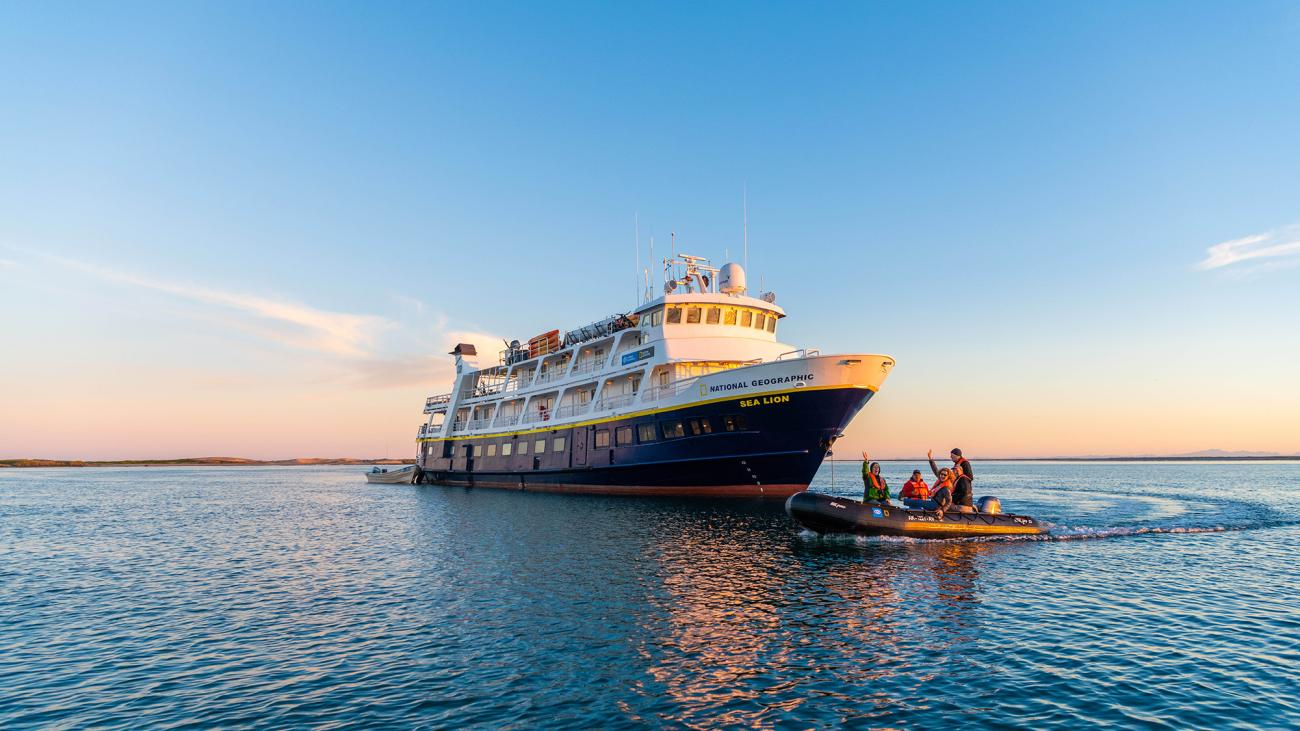 Photo of the National Geographic Sea Lion expedition ship on the water
