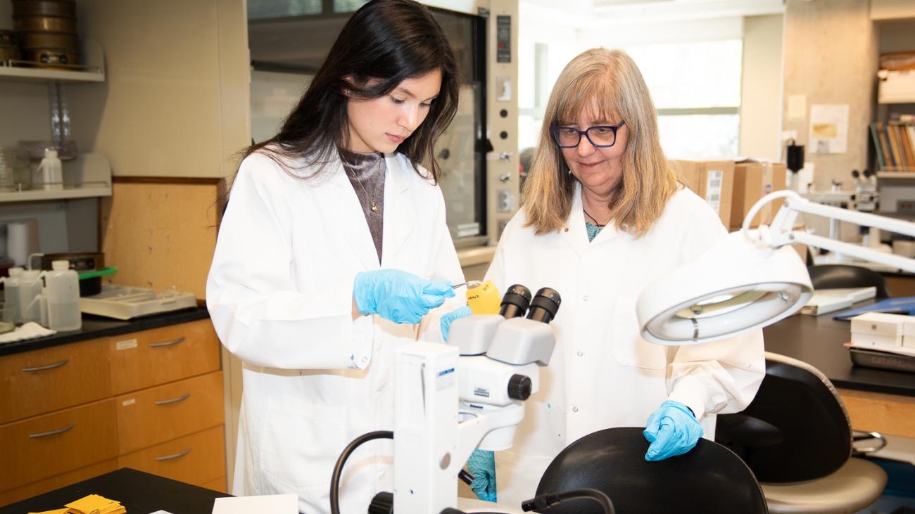 Student and Professor Nina Karnovsky in lab