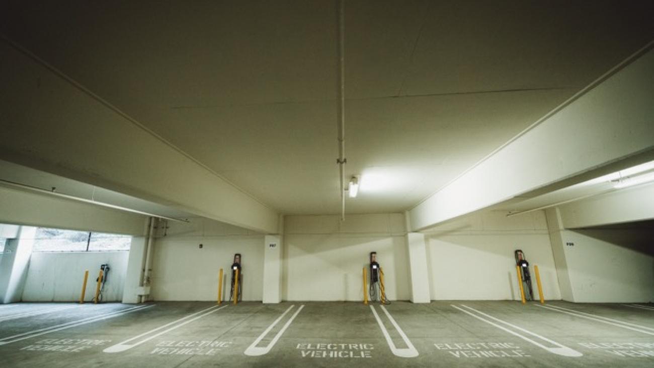 EV charging stations in a parking structure
