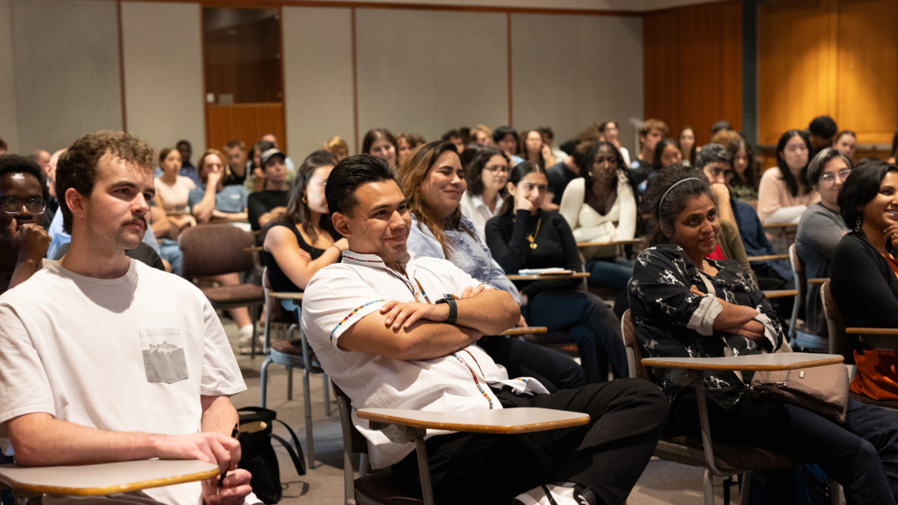 Picture of students in classroom at Hahn Hall for the McWethy Lecture series