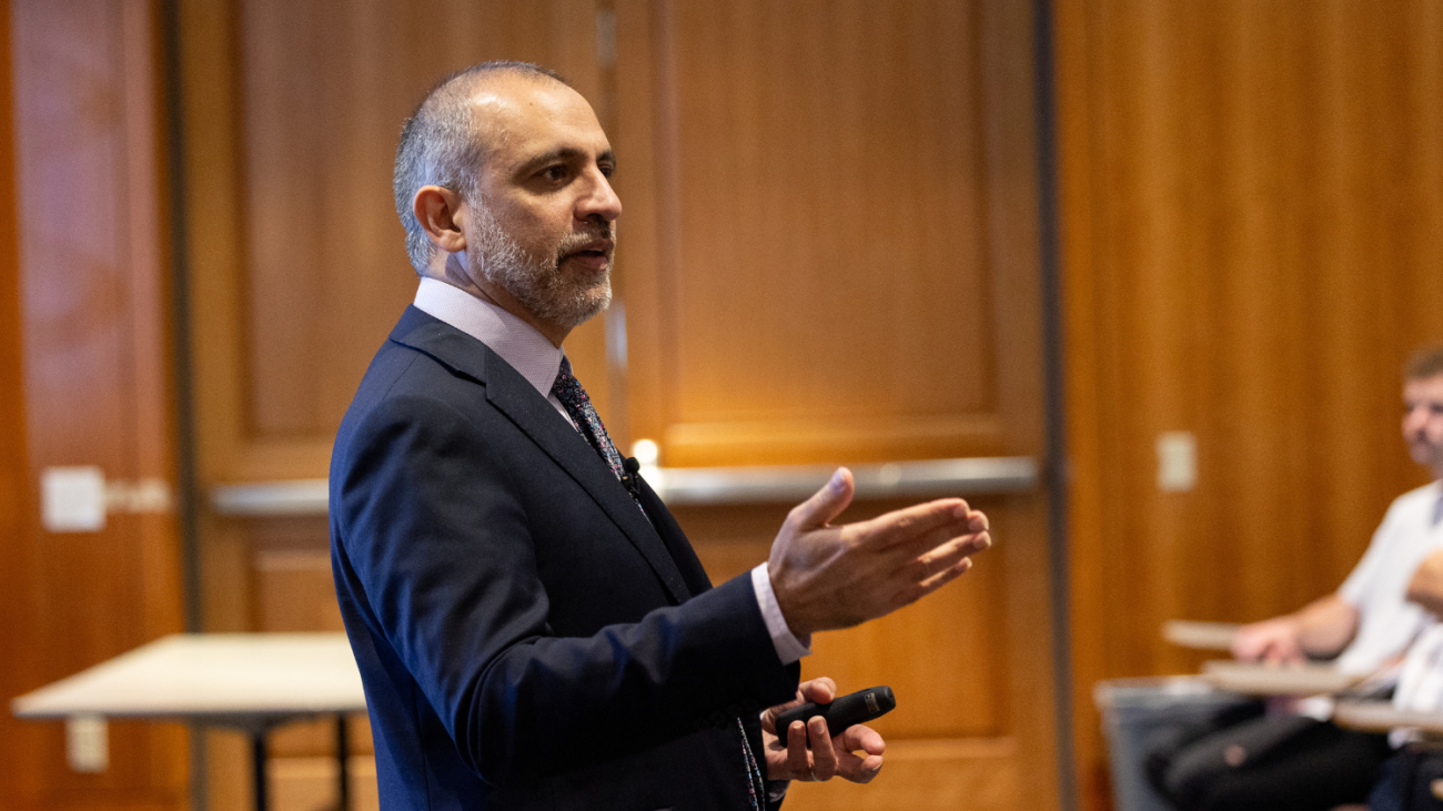 Asim Ijaz Khwaja at the inaugural McWethy Lecture series 