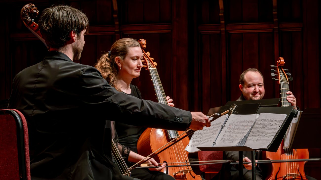 Three bass viol players