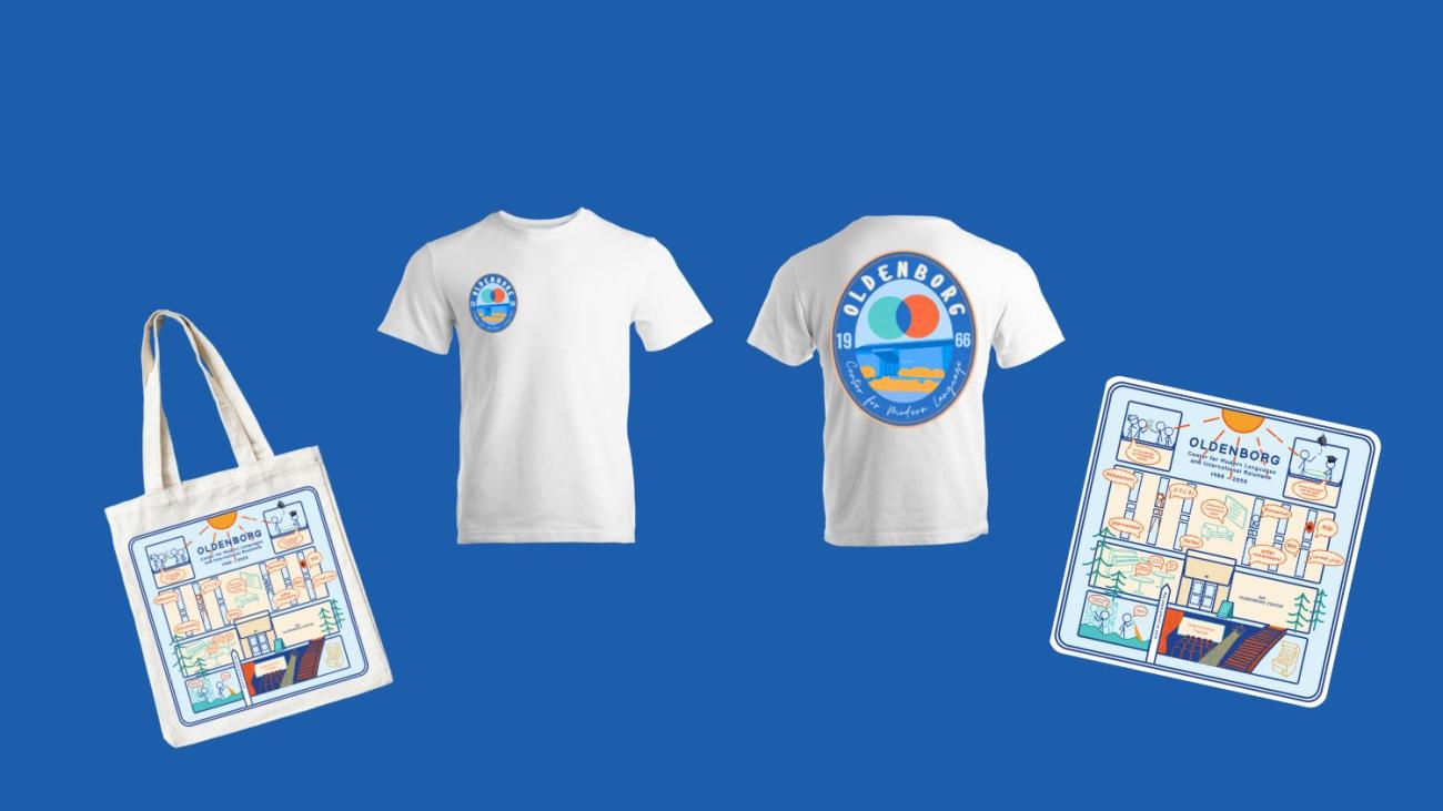 oldenborg inspired merch- tshirt, tote and sticker