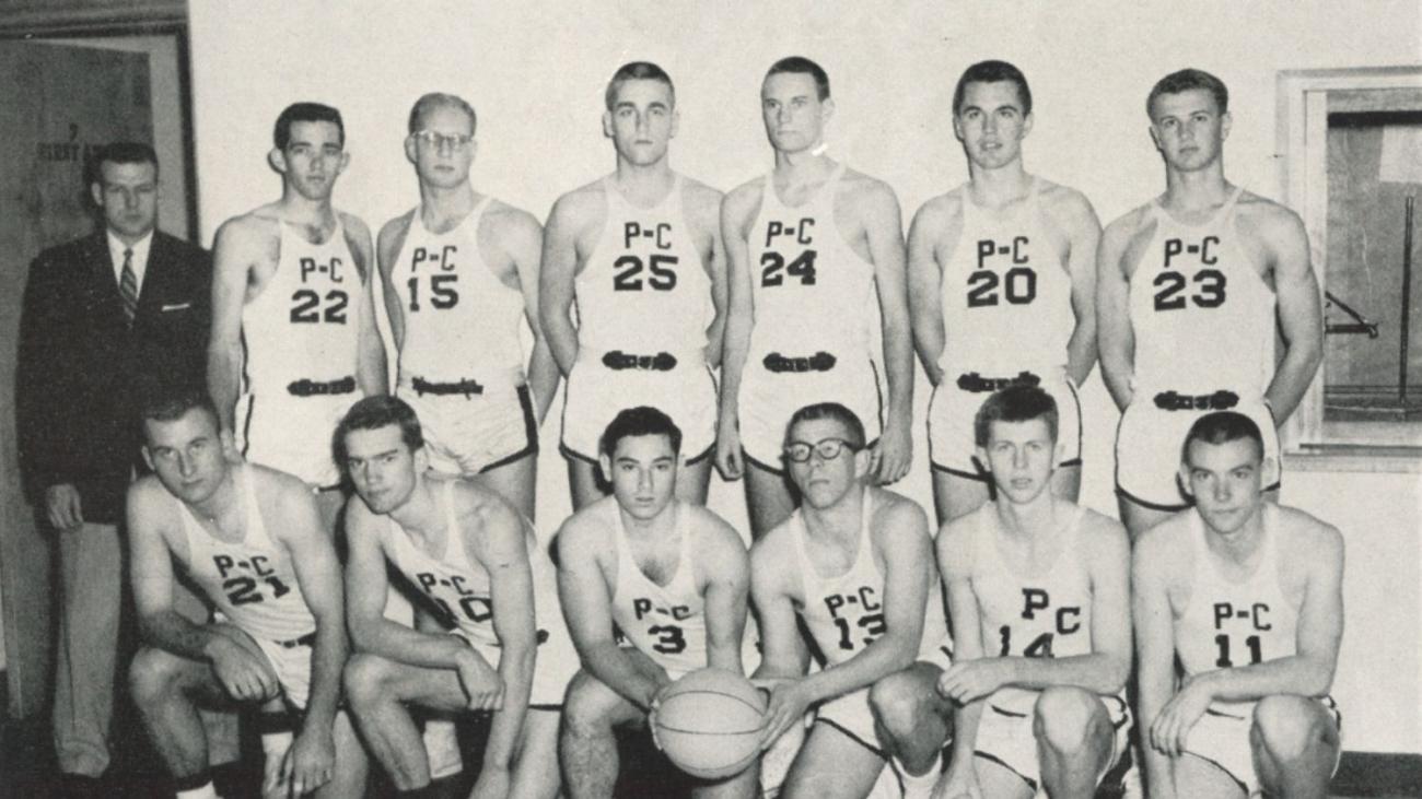 Peter Caldwell with Pomona Pitzer basketball team