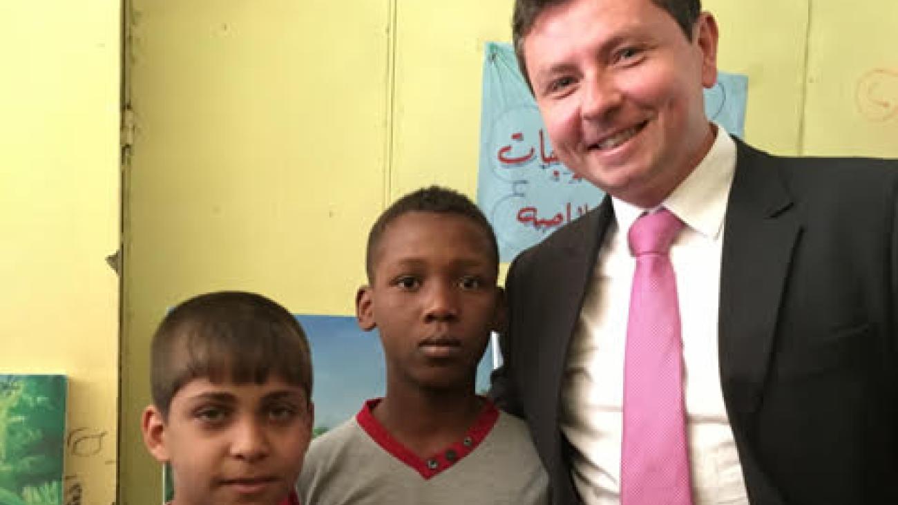Boduszynski meets children at a camp for internally displaced persons in southern Iraq.
