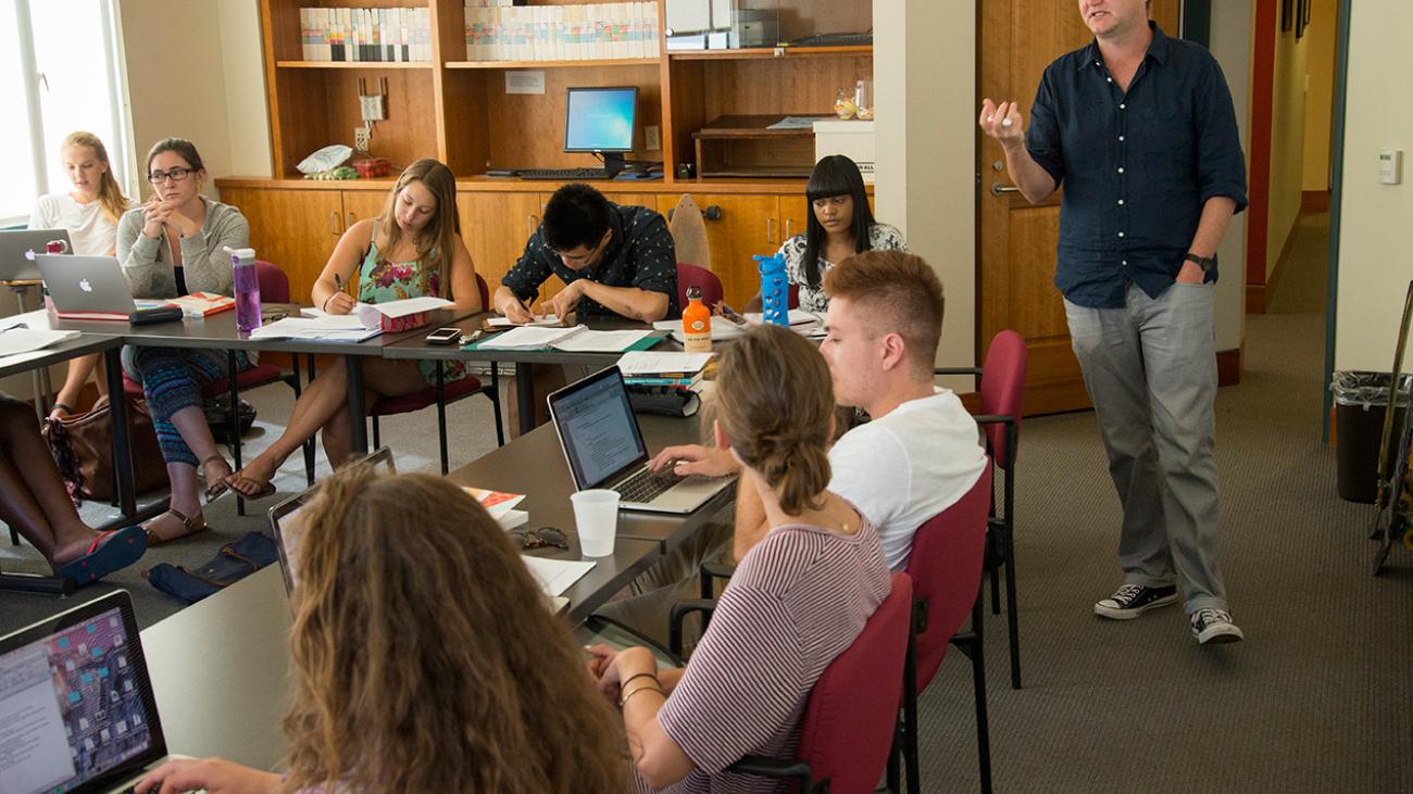 Prof. Colin Beck in the classroom at Pomona College