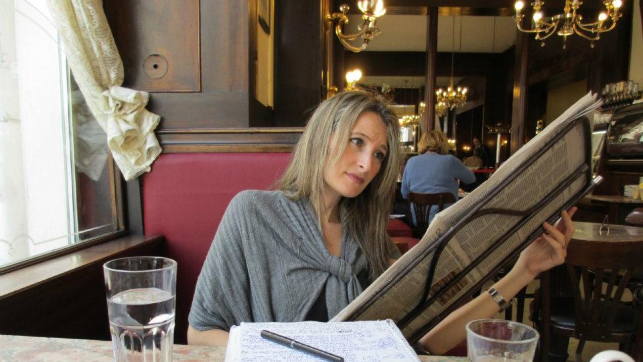 Media Studies Professor Jennifer Friedlander in an Austrian Cafe