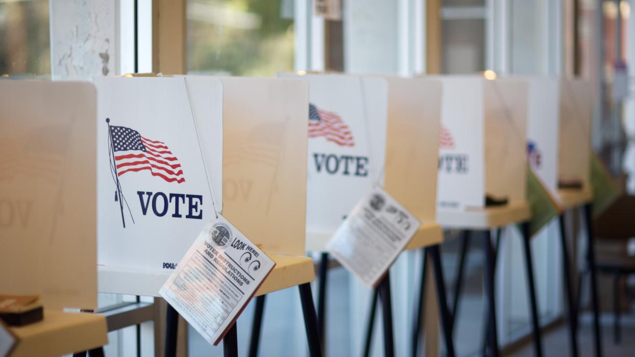 A row of voting booths.