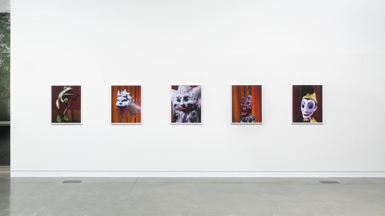 Portraits of puppets - Tap Dancing Frog, The Winds, Demitrius Demistar III, Barnaby Bean, and Balloon Clown (left to right)