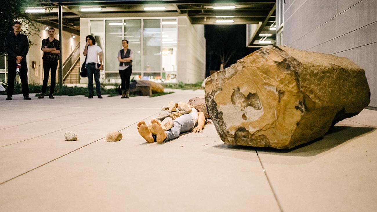 Image from opening reception of Inland exhibition at Pomona College in April 2015