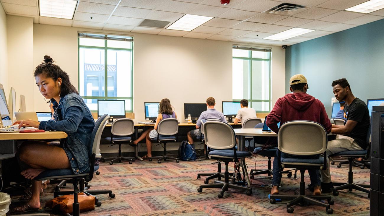 students sitting in ITS student area